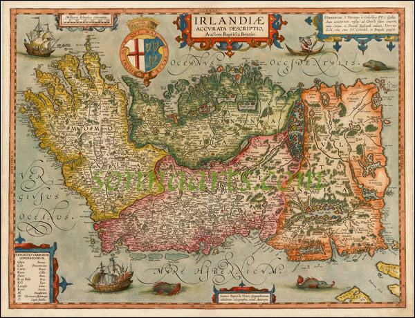 Boazio 1599 Beautiful Map of Ireland limited edition print 2017